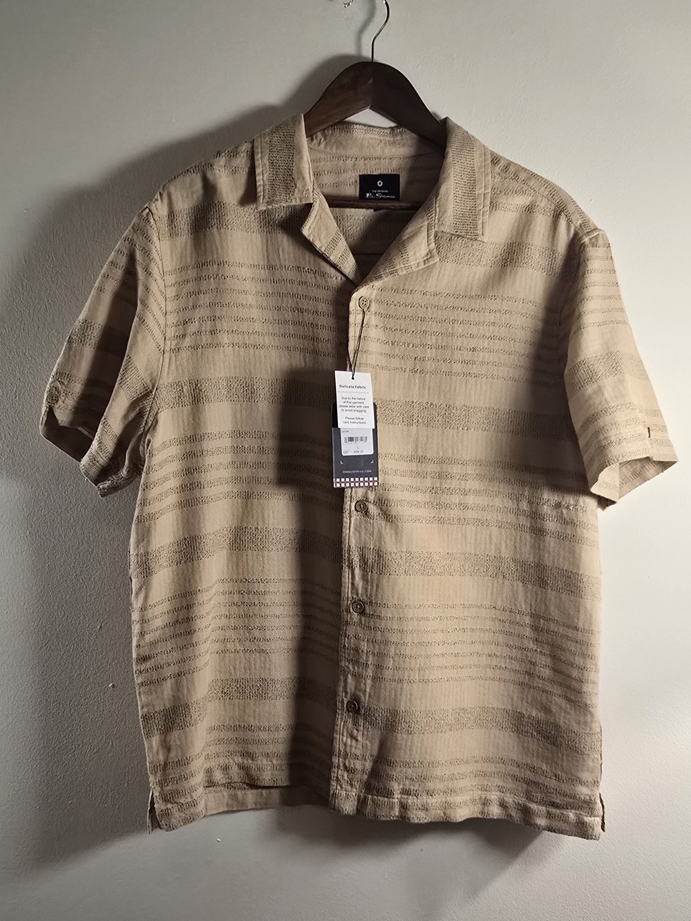 Ben Sherman Textured Stripe Short Sleeve Shirt Men's Striped Cotton Blend Shirt